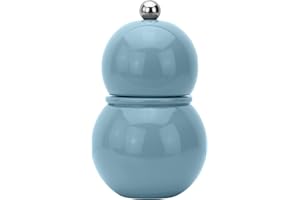 Addison Ross Chubbie Bobbin Salt or Pepper Mill – Easy Twist Ceramic Grinder – Sustainable Rubber Wood – Modern Design – Ideal Wedding or Housewarming Gift – Kitchen Accessories – Chambray – 12cm