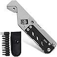 Multitool Wrench, with 9 Different Sizes of Screwdriver Bits, Phillips Screwdriver, Portable Folding Multifunctional Adjustable Multi Purpose Stainless Steel Tool for Camping, Fishing, Hiking