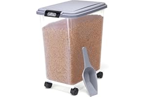 Nobleza - Conteneur de Nourriture pour Animaux de Compagnie 30 L - Boîte Alimentaire avec roulettes, Couvercle Rabattable, Hermétique, Roues et Pelle, pour Nourriture pour Chiens et Chats, Gris