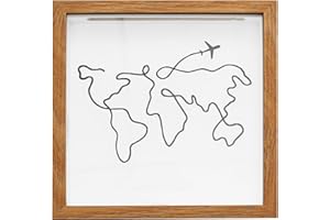 Husalsea Scatola dei Ricordi Viaggio con Slot per Mappe Aeree e Cornici per Foto, Deposito di Denaro, Scatola Legno 20 x 20cm, Chiodo Antitraccia (Legno)