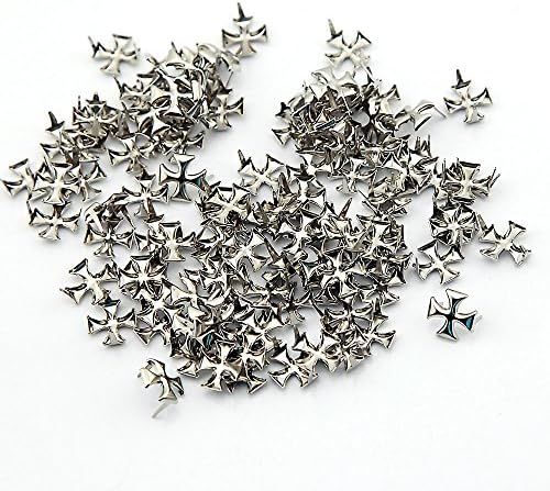 Owfeel 100pcs 12mm Cross Shape DIY Metal Studs 2 Prongs Spots Nailheads Spikes for Bag Shoes Jeans Bracelet Silver