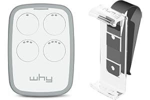 1Control WHY, Radiocomando Universale 4 Tasti + Clip per Fissaggio al Parasole, Apre Cancelli e Porte Garage, Copia 750 Radiocomandi Rolling Code, Controlla fino a 4 Accessi, Bianco, Made in Italy