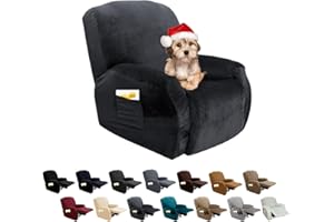 ‎FIGOOO FIGOOO Stretchhusse für Relaxsessel 4-Teilig Mit Seitentasche - Elastischer Sesselbezug Waschbar, Samt#Dunkelgrau