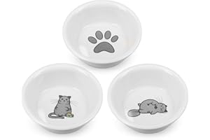 Navaris Set 3X Ciotola Cane Gatto Porcellana - Scodella Ø12cm 130ml per Cibo Secco Umido Acqua Croccantini - Ciotoline Cani Gatti Animali Domestici