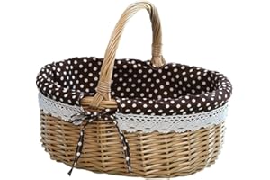 URFEDA Cestino da Picnic in Vimini con Manico, Cesto Pasquale Intrecciato Cesto Cesto Rotondo in Salice, Cesto di Frutta Cesto di Fiori Scatola di Immagazzinaggio in Rattan per Decorazioni