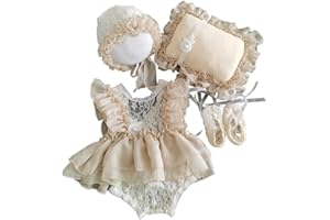 Herbests Baby Mädchen Fotografie Kostüm Requisiten Strampler Spitze Tütü Kleid Bodysuit Fotoshooting Outfits Mädchen Spitze Prinzessinnen-Kostüm mit Hut Fotografische Requisiten Outfits