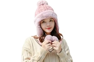 FENICAL Sombreros de Invierno para Mujer Gorro Peruano de Lana Caliente de Punto con Orejeras Protección contra El Frío Gorro de Esquí para Nieve Gorro Cálido para Invierno Al Aire Libre Otoño (Rosa)