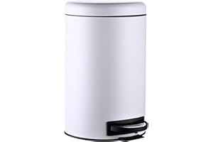Relaxdays Mülleimer, 12 Liter, entnehmbarer Kunststoff-Inneneimer, mit Fußpedal, Küche, Bad, Tretmülleimer, Stahl, weiß