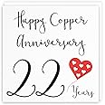 Hunts England - 22nd Wedding Anniversary Card - Happy Copper Anniversary - 22 Years - Red Heart Collection