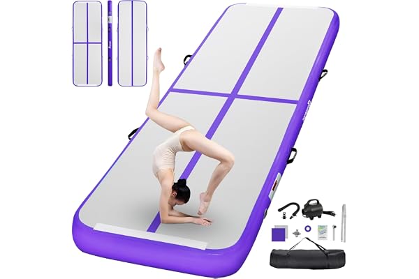FBSPORT Airtrack Tapis de tumbling, 10/20 cm de haut, épaisseur 2/3/4/5/6/M, avec pompe à air, tapis d'entraînement avec sac de transport, tapis de gymnastique pour la maison, l'extérieur, le yoga, la