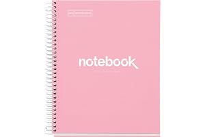 Miquelrius - Cuaderno A5, Notebook Emotions, 80 Hojas de 90 g/m², Rayado Horizontal 7 mm, 1 Franja de Color, Espiral Microperforado, Libreta Rayada, Tapa Extra Rígida, 2 Taladros, Rosa
