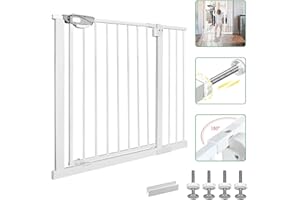 LZQ Rejilla de protección para escaleras, doble cierre, rejilla de protección de metal extra segura para la puerta, color blanco, 85 – 95 cm, rejilla de sujeción de 90°, cierre automático