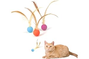 LINTRA 3 Pièces Balle Rebondissante Chat, Balle Interactive, en Caoutchouc Balles pour Chats, avec Plumes Boule Chat Interactif, pour L'entraînement au Jeu, Poursuite et Exercice Chats