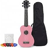 Soprano Ukulele Seti, 4 Telli ABS Pembe Ukulele, Kılıf ve Pena Dahil, Başlangı&ccedil; Seviyesi M&uuml;zik Aleti
