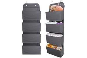 MangoKit Baby Over Door Hanging Organiser,Wardrobe Storage Organiser, Space Saving Furniture Storage for Bathroom Children's Room Nursery - Store Toys Diapers and Toiletries 4 Pocket(Dark Grey)