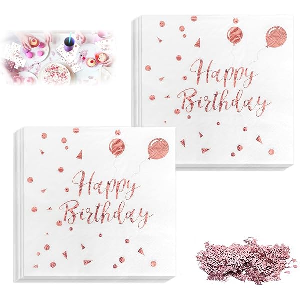 Serviettes Anniversaire Rose - Lot De 32 Jetables - Déco Table Fête Fille - Joyeux Anniversaire
