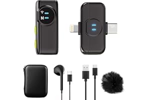 HZBWCO A5 Kabelloses Lavalier-Mikrofon für iPhone, iPad, Android, Mini-Ansteckmikrofon mit Rauschunterdrückung, 100 m Reichweite, 10 Std. Akku, Mikrofon für Video, Podcast, ASMR - Schwarz (1 TX + 1 RX)