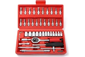 YWHWXB 46 Piece Mechanic Tool Set 1/4" Dr. Ratchet Wrench Set with Storage Case Includes Bit Sockets and Extension Bar