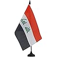AZ FLAG - Iraq Table Flag 5'' x 8'' - Iraqi Office Flag 100% Polyester 21 x 14 cm - Mini Desk Flag with 10'' Pole and Black Plastic Base