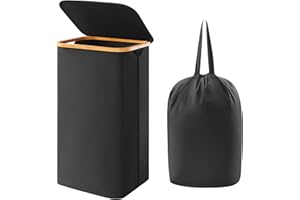 Lifewit 100L Laundry Basket with Lid, Clothes Hampers for Laundry with Bamboo Handles and A Removable Laundry Bag, Large Foldable Laundry Hamper for Bedroom, Bathroom, Dorm, Laundry Room, Black
