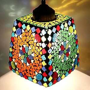 EarthenMetal Glass Handcrafted Trapezium Shaped Mosaic Crystal Decorated Hanging Light (Multi-Colour)