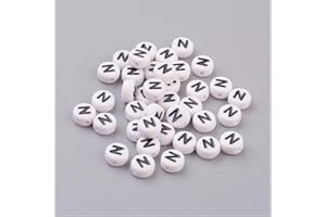 Handicraft Emporium Flat Round Alphabet Acrylic Beads | 20g | N