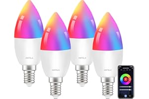 ANTELA Alexa Glühbirne E14 4,5W LED Lampen Smart WLAN Birne RGB Kaltweiße Warmweiße Licht, APP Steuerung, Sprachsteuerung, Kompatibel mit Google Home, 4 PCs