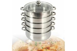FUNYSF 30/28 /26 cm 5-stufiger Dampfgarer Kocher stapelbarer Dampfgarer Edelstahl Glasdeckel Dampfgarer silber (26CM)