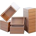 Tazweeq 26 PCS Rectangle Drawer Kraft Boxes, 6.5 x 3.7 x 1.6 Inch, Small Cardboard Present Packaging Boxes, for Party Favor Treats, Candy and Jewelry Crafts (Clear Frosted, Brown)