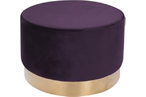 ‎QIYANO Qiyano Hocker Schminktisch Pouf Samt Sitzhocker in verschiedenen Größen und Farben mit Gold abgesetzt für Wohnzimmer Schlafzimmer oder Ankleidezimmer, Groß Rund, Farbe: Lila