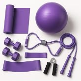Leyaton 9 Par&ccedil;alı Pilates Ve Fitness Seti Pilates Minderi, Dambıl, Squat Band Ve Daha Fazlası!, Tek Ebat, KHY-0003LM, Mor