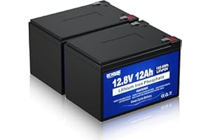 DCHOUSE 12V 12Ah Lithium LiFePO4 Battery 2 Pack,10000+ Deep Cycles, for Ride on Toy, Fish Finder, Power Wheels, Lighting, UPS, Pride Go-Go Mobility Wheel Replacement Battery with 15A BMS