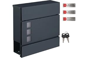 SONGMICS Modern Mailbox, Lockable Wall-Mounted Post Letter Box with Newspaper Holder, Easy to Install, Anthracite Grey GMB052G01