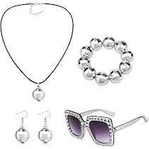 AUNGCSHE 6 Pièces Déguisement Disco Femme Année 1970, Accessoire Disco Lunette, Bandeau, Bracelet, Boucles D'oreilles, Écharpe à Paillettes, Deguisement Annee 80 Annee 70 pour Carnaval (Bleu