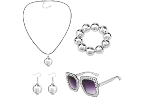 MIVAIUN 4 Stück 1970er Discokugel Spiegelkugel Schmuck Set Ohrringe Halskette Armband und Strass Sonnenbrille Bling Partybrille 1970er Kostüm Zubehör für Damen Herren Party Karneval(4 Stück)