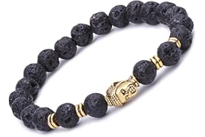 UNENDLICH U Infinity U Brazalete Unisex de Buda, Pulsera de Aleación de Budismo Zen, Piedras de Energía Pulsera de Oración Marrón / Azul / Negro (Piedra de lava).