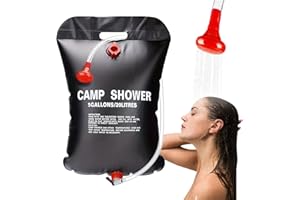 Qdreclod Sac de Douche Solaire Camping 20L Voyage Chauffé à L'énergie Solaire Portable Eau Chaude avec Flexible Amovible à 45 ° C Tête de Douche Commutable pour Randonnée, Escalade (20L-Noir)