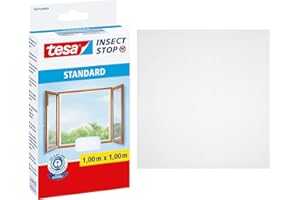 TESA UK tesa Insect Stop Hook & Loop STANDARD for Windows - Self Adhesive Window Fly Screen - Cut to Desired Size - in White, 1.0m x 1.0 m