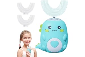 UOEONR Cepillo de dientes eléctrico para niños con 3 cabezales de silicona en forma de U, diseño de dibujos animados, cepillo de dientes para bebé, cronometraje automático, 2 velocidades, carga USB, diseño
