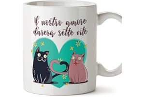 MUGFFINS Tazza San Valentino (Ti amo) - Il nostro amore durerà sette vite - Idee Regali Anniversario Originali per Lui/per Lei/Ragazzi/Fidanziati