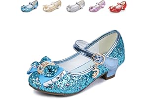 SANGYN Girls Princess Dress Up Shoes Sparkly Glitter Low Heels for Party, Wedding, Cosplay