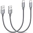 Short USB C Cable 0.3M, 30CM Short USB A to USB C Cable Fast Charging Nylon USBC Charger Lead for iPhone 15, for iPhone 16 Pro, Samsung Galaxy S23 A55 A15 A16 A13, Pixel - 2Pack