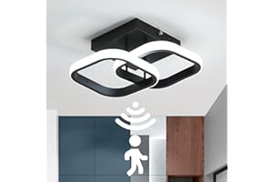EIDEARAY LED Ceiling Light with Motion Sensor Indoor 22 W Cool White 6000 K Ceiling Light, 24 x 20 x 9 cm Sensor Lamp, Suitable for Hallways, Garages,Basements, Carports, Staircases (Black)