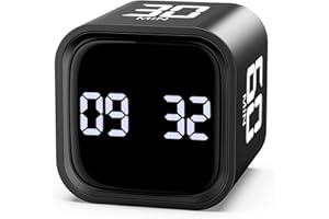 ORIA Zegar cyfrowy, timer sześcienny Pomodoro z czujnikiem grawitacji, wyświetlacz LED, szybkie odwracanie 5/10/30/60 min do gotowania, domu, nauki, spotkań, czarny