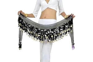 Rubruan Bauchtanz Hüfttuch Taillenkette Gürtel – Professionelles Tanzkostüm Sexy Tanzkleid Rock Outfit Zubehör mit 88 Münzen Pailletten Hüftschal für Damen Mädchen Doppellagig – 160 cm