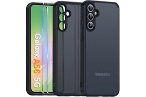 COPIKE Funda Mate para Samsung Galaxy A56 5G y Protector de Cámara, Carcasa Antigolpes Helada Translúcida Antihuellas con 2 Piezas Cristal Templado, Negro