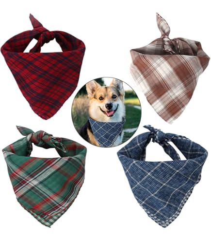 Lot De 2 Bandanas Pour Chien/chat - Coton-polyester à Carreaux Rouge Et Jaune | Taille Universelle Jusqu'à 15 Kg, Pour Noël Et Quotidien