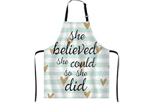 Wasach She Believed She Could So She Did Inspirational Quotes Apron,Adjustable Neck Bib Apron for Men Women,Suitable for Kitchen Cooking Waitress Chef Apron