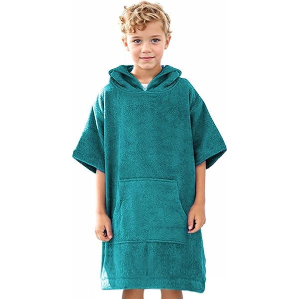 ALLEN & MATE 100% Katoen Kids Changing Robe Surf Poncho, Zachte Absorberende Hooded Zwembad Strand Zwemhanddoek Poncho voor Jongens & Meisjes, Houtskool/Rood, 10-13 Years