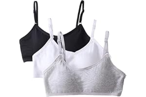SEFIRST 3 Pièces Soutien-Gorge d'entraînement sans Couture pour Filles, Coton Brassiere sans Armature, Réglable Haut à Bretelles et Coussinets Amovible pour Fille 10 à 14 Ans (Noir, Blanc, Gris)